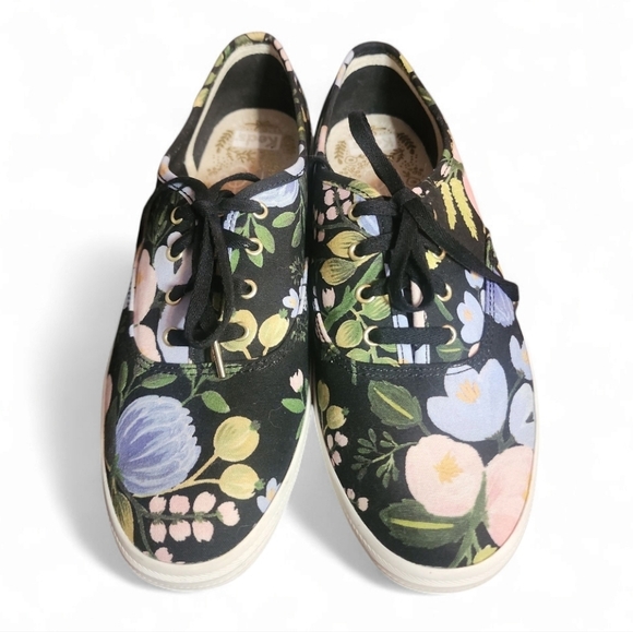 KEDS X RIFLE PAPER Company Botanical Champion Sneakers Women Size 7 Black Floral - Picture 3 of 9
